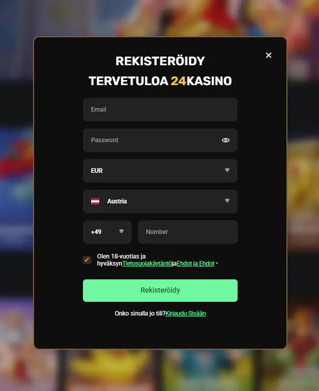 24Casino Suomi rekisteröintilomake